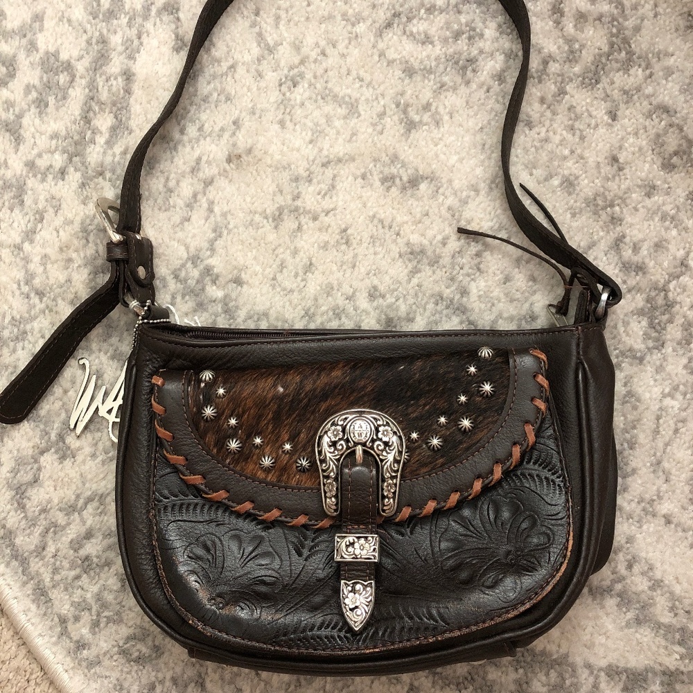 *** American West *** Genuine Leather Tooled Leather w Cowskin